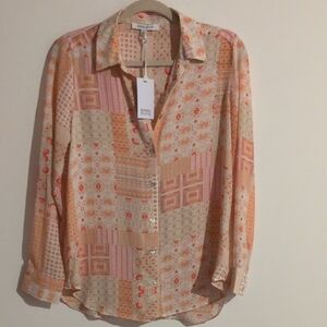 Rose & Olive Vibrant Orange and Cream Blouse